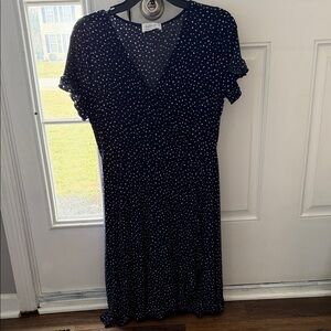 Universal Thread Dark Blue Midi Dress with White Spots